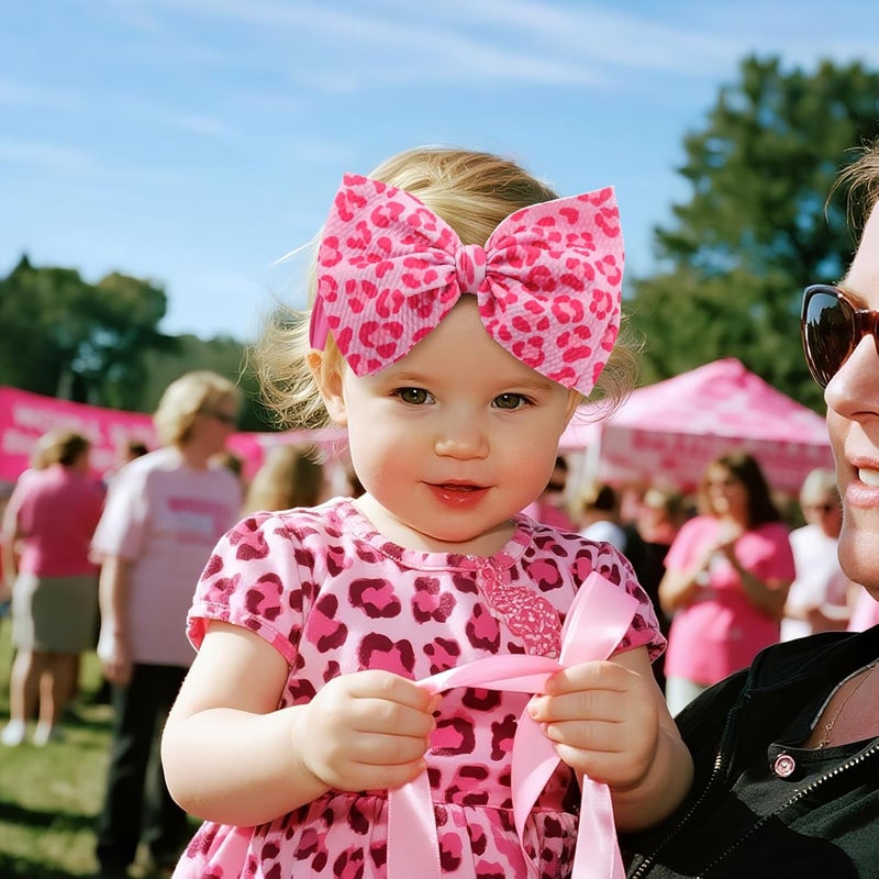 ONENINEDREAM 2PCS 6’’ Pink Leopard Hair Accessories for Baby Girls Football Headbands for Girls Hair Bows Newborn Headband Pink Ribbon Baby Clothes - Image 2